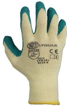 LifeGear Breathable Green & Yellow Latex Palm/ Finger Grip Gloves GLOVE-LT6181